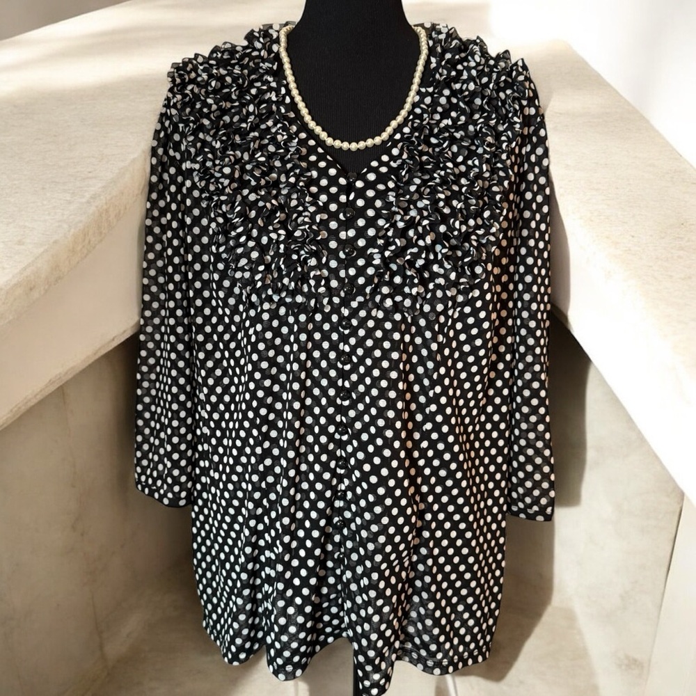 WOMENS INC INTERNATIONAL CONCEPTS 3X Black and White Polka Dot Women's Top